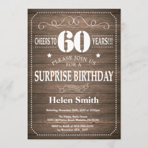 Rustic Surprise 60th Birthday Invitation Kaart