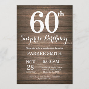 Rustic Surprise 60th Birthday Invitation Kaart