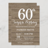 Rustic Surprise 60th Birthday Invitation Kaart (Voorkant / Achterkant)