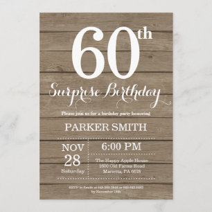 Rustic Surprise 60th Birthday Invitation Kaart