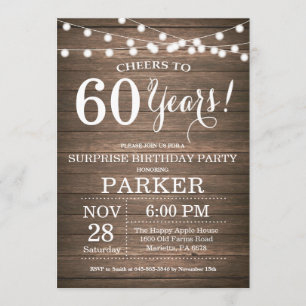 Rustic Surprise 60th Birthday Invitation Wood Kaart