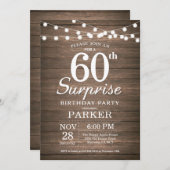 Rustic Surprise 60th Birthday Invitation Wood Kaart (Voorkant / Achterkant)