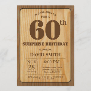 Rustic Surprise 60th Birthday Invitation Wood Kaart