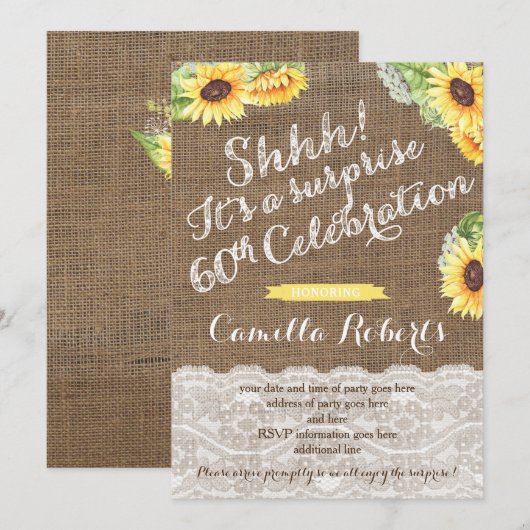 Rustic Surprise 60th Birthday Party Kaarten, vrouw Kaart (Voorkant / Achterkant)