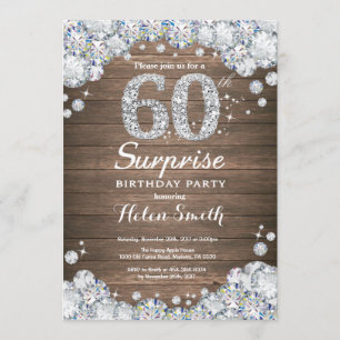 Rustic Surprise 60th Birthday Silver Diamond Kaart