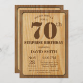 Rustic Surprise 70e verjaardag Uitnodiging Hout (Voorkant / Achterkant)
