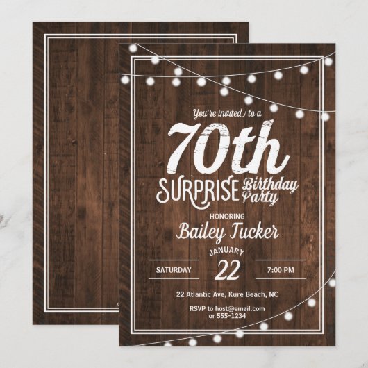 Rustic Surprise 70ste verjaardagsfeestje Kaart (Voorkant / Achterkant)