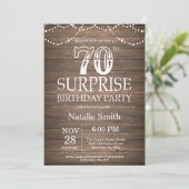 Rustic Surprise 70th Birthday Invitation Kaart (Staand voorkant)