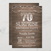 Rustic Surprise 70th Birthday Invitation Kaart (Voorkant / Achterkant)