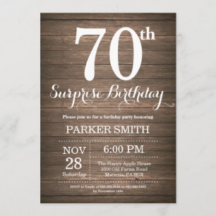 Rustic Surprise 70th Birthday Invitation Kaart