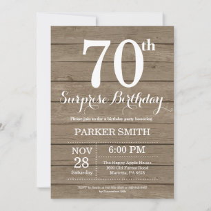 Rustic Surprise 70th Birthday Invitation Kaart