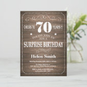 Rustic Surprise 70th Birthday Invitation Kaart (Staand voorkant)