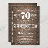 Rustic Surprise 70th Birthday Invitation Kaart (Voorkant / Achterkant)