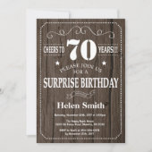 Rustic Surprise 70th Birthday Invitation Kaart (Voorkant)