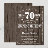 Rustic Surprise 70th Birthday Invitation Kaart (Voorkant / Achterkant)