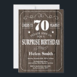 Rustic Surprise 70th Birthday Invitation Kaart<br><div class="desc">Rustic Surprise 70th Birthday Invitation. Witte Typografie. Rustic Wood Background Volwassen verjaardag. Mannelijke Mannen of vrouwen: Birthday. Kinder jongen of meisje Lady Teen Teenage Bday Invite. 13e 15e 16e 18e 21e 30e 40e 50e 60e 70e 80e 90e 100e. Elke leeftijd. Voor verdere aanpassing, te klikken gelieve de knoop "van de...</div>