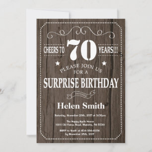 Rustic Surprise 70th Birthday Invitation Kaart