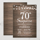 Rustic Surprise 70th Birthday Invitation Wood Kaart (Voorkant / Achterkant)