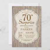 Rustic Surprise 70th Birthday Invitation Wood Kaart (Voorkant)