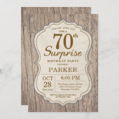 Rustic Surprise 70th Birthday Invitation Wood Kaart (Voorkant / Achterkant)