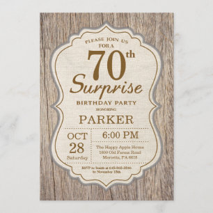 Rustic Surprise 70th Birthday Invitation Wood Kaart