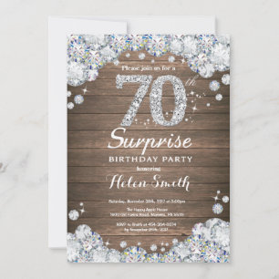 Rustic Surprise 70th Birthday Silver Diamond Kaart
