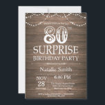 Rustic Surprise 80th Birthday Invitation Kaart<br><div class="desc">Rustic Surprise 80e verjaardag uitnodiging met rustieke houten achtergrond. String Lights.  retro. Verjaardag voor volwassenen. Verjaardag van Mannen of vrouwen. Voor verdere aanpassing klikt u op de knop "Aanpassen" en gebruikt u onze ontwerptool om deze sjabloon te wijzigen.</div>