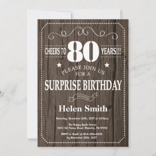 Rustic Surprise 80th Birthday Invitation Kaart