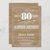 Rustic Surprise 80th Birthday Invitation Kaart (Voorkant / Achterkant)