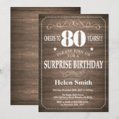 Rustic Surprise 80th Birthday Invitation Kaart (Voorkant / Achterkant)