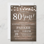 Rustic Surprise 80th Birthday Invitation Wood Kaart<br><div class="desc">Rustic Surprise 80th Birthday Invitation Wood Background with String Lights. 13e 15e 16e 18e 21e 30e 40e 50e 60e 70e 90e 100e, elke leeftijd. Volwassen verjaardag. Vrouw of Man Man Birthday Party. Voor verdere aanpassing, te klikken gelieve de knoop "van de Aanpassing het"en ons ontwerphulpmiddel te gebruiken om deze sjabloon...</div>