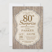 Rustic Surprise 80th Birthday Invitation Wood Kaart (Voorkant)