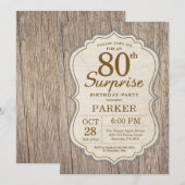 Rustic Surprise 80th Birthday Invitation Wood Kaart (Voorkant / Achterkant)