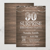 Rustic Surprise 90th Birthday Invitation Kaart (Voorkant / Achterkant)
