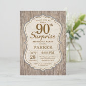 Rustic Surprise 90th Birthday Invitation Wood Kaart (Staand voorkant)