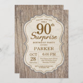 Rustic Surprise 90th Birthday Invitation Wood Kaart (Voorkant / Achterkant)