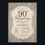 Rustic Surprise 90th Birthday Invitation Wood Kaart<br><div class="desc">Rustic Surprise 90th Birthday Invitation Wood Background Volwassenenfeest. Man Birthday Bash nodigt uit. 13e 16e 18e 21e 30e 40e 50e 60e 70e 90e 100e,  elke leeftijd. Voor verdere aanpassing,  te klikken gelieve de knoop "van de Aanpassing het"en ons ontwerphulpmiddel te gebruiken om deze sjabloon te wijzigen.</div>