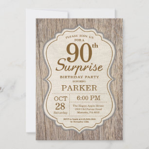 Rustic Surprise 90th Birthday Invitation Wood Kaart
