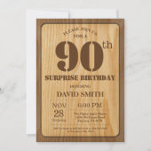 Rustic Surprise 90th Birthday Invitation Wood Kaart (Voorkant)