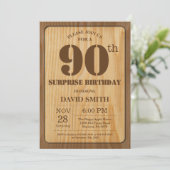 Rustic Surprise 90th Birthday Invitation Wood Kaart (Staand voorkant)