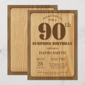 Rustic Surprise 90th Birthday Invitation Wood Kaart (Voorkant / Achterkant)