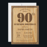 Rustic Surprise 90th Birthday Invitation Wood Kaart<br><div class="desc">Rustic Surprise 90e verjaardag uitnodiging met rustieke houten achtergrond. retro land. Verjaardag voor volwassenen. Verjaardag van Mannen of vrouwen. Kinder jongen of meisje dame tiener Bday Nodig uit. 13e 15e 16e 18e 20e 21e 30e 40e 50e 60e 70e 80e 90e 100e. Elke leeftijd. Voor verdere aanpassing klikt u op de...</div>