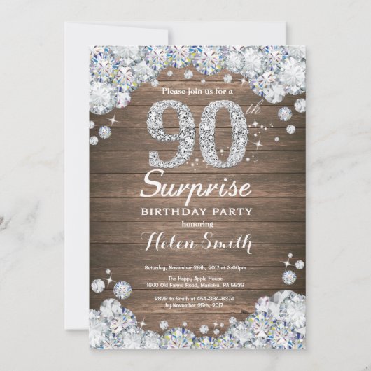 Rustic Surprise 90th Birthday Silver Diamond Kaart (Voorkant)