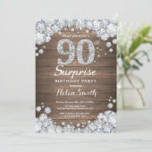 Rustic Surprise 90th Birthday Silver Diamond Kaart (Staand voorkant)
