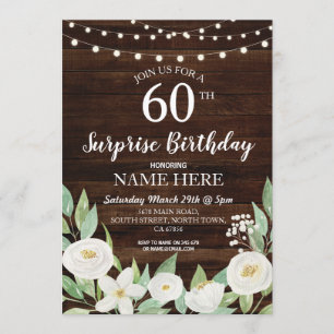 Rustic Surprise Birthday Party any Age Wood Floral Kaart