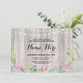 Rustic Surprise Birthday party Floral Pink Invite Kaart (Staand voorkant)