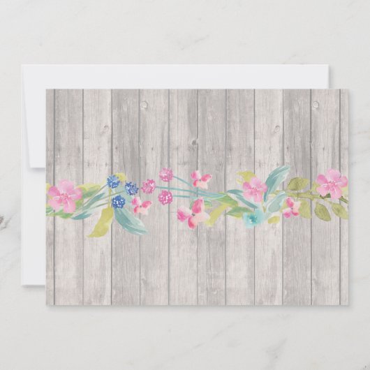 Rustic Surprise Birthday party Floral Pink Invite Kaart (Achterkant)