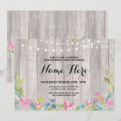 Rustic Surprise Birthday party Floral Pink Invite Kaart (Voorkant / Achterkant)