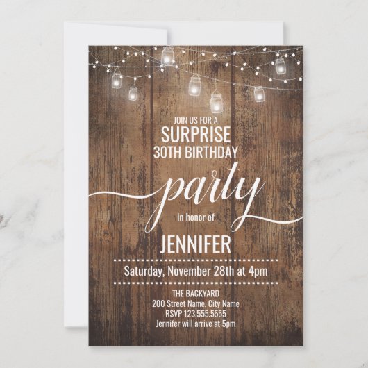 Rustic Surprise Birthday Party Kaart (Voorkant)