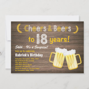 Rustic Surprise Cheers and Beers 18th Birthday Kaart